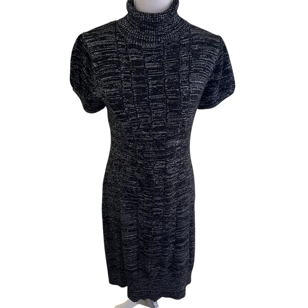 Adrianna Papell Black with Silver/Grey Turtleneck Sweater Dress L